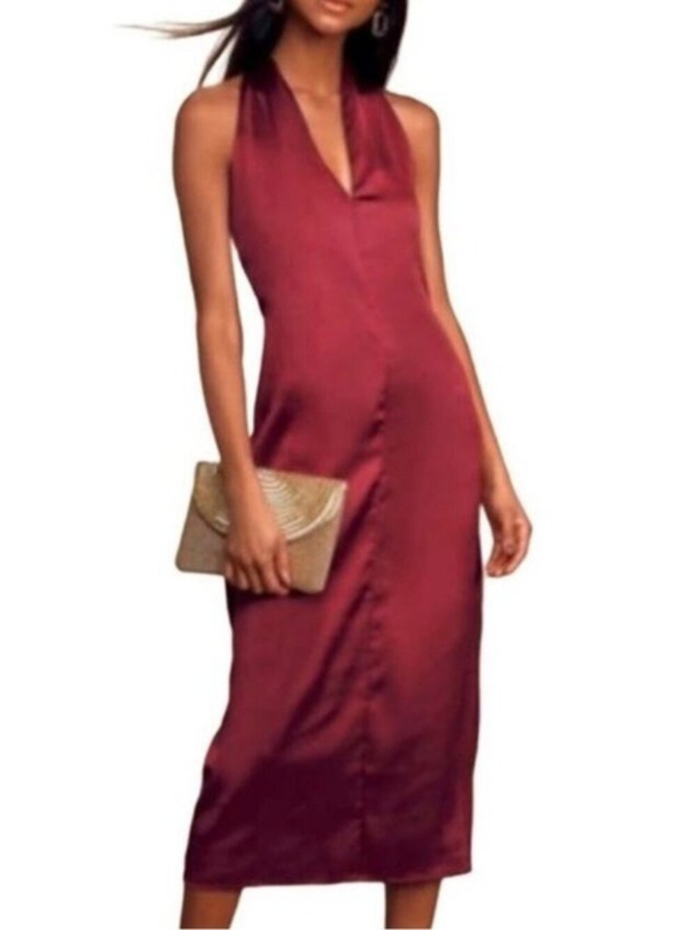Jason Wu Oxblood Silky Satin Halter Slip Midi Dress size Large